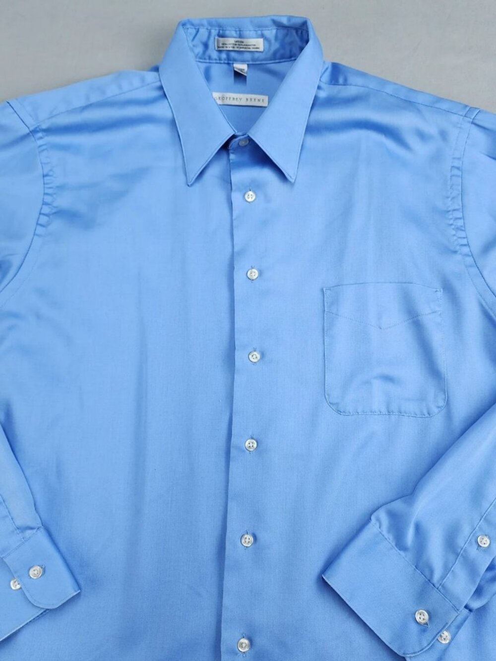 GEOFFREY BEENE Men's XL 17.5 36/37 Light Blue Sateen Wrinkle Free Dress Shirt